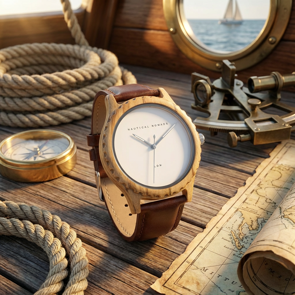 Olive Drift Wood Watch - Brown Strap