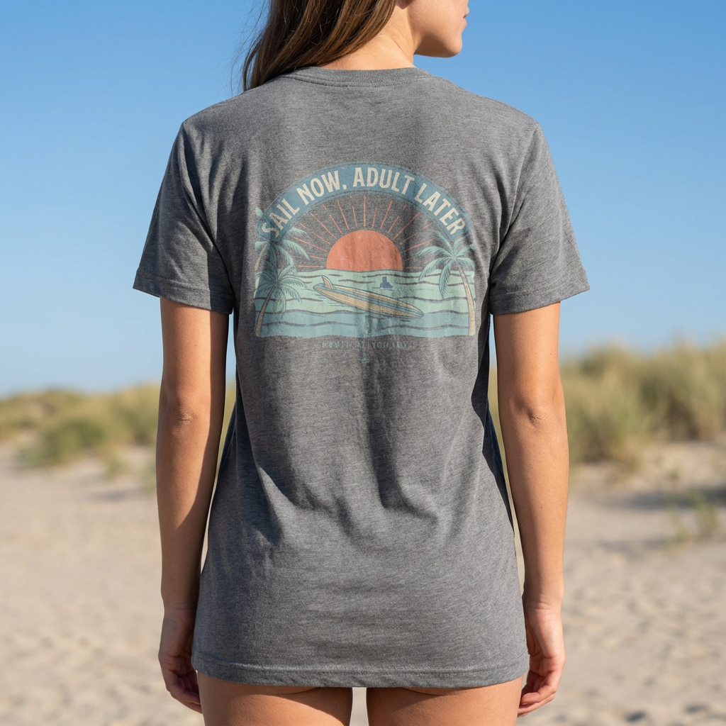 Womens Graphic Tee - Sail Now, Adult Later