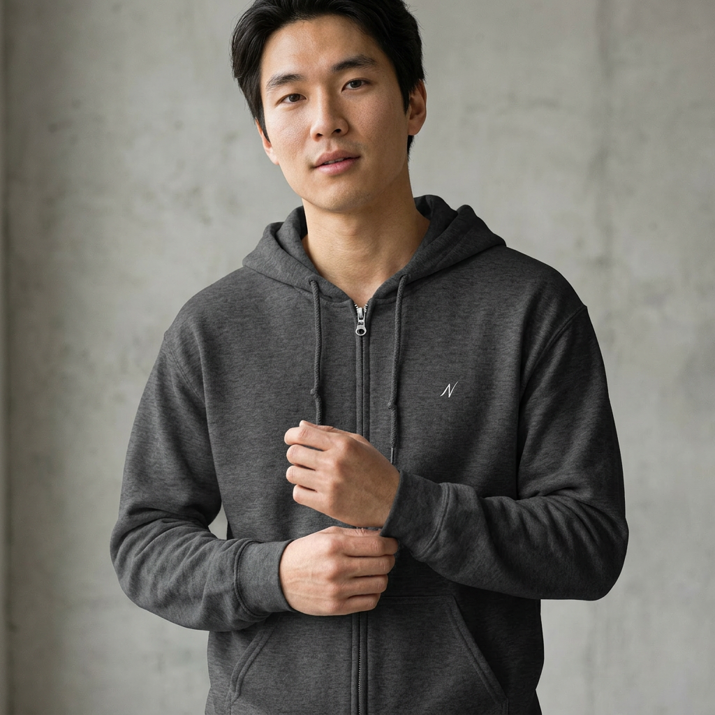 Mens Zip Hoodie - Dark Heather