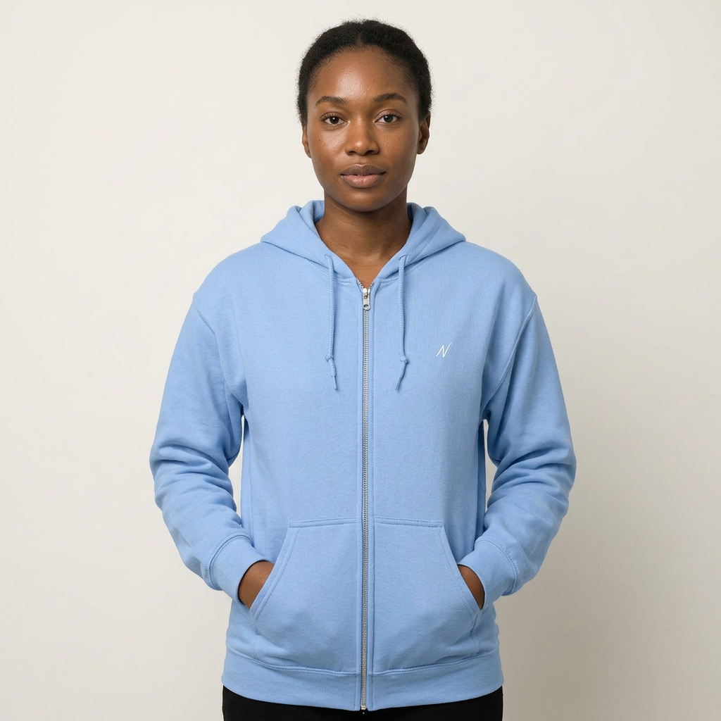 Womens Zip Hoodie - Sky Blue