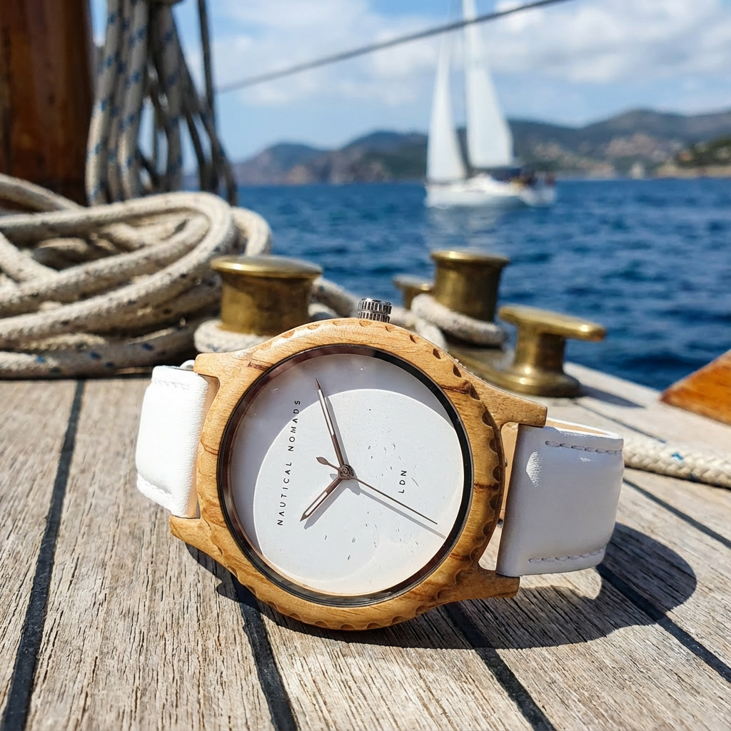 Olive Drift Wood Watch - White Strap